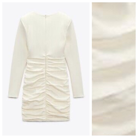 NWT. Zara Oyster White Draped V-neckline Mini Dress. Size S. - Picture 5 of 10